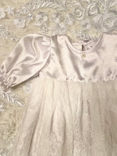 Load image into Gallery viewer, Baptismal Gown with long sleeve, lace overlay and pearl rhinestone detail// onesize