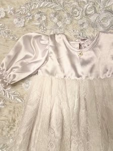 Baptismal Gown with long sleeve, lace overlay and pearl rhinestone detail// onesize