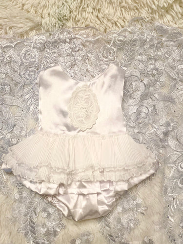 Dedication// Baptismal Romper with vintage skirt detail