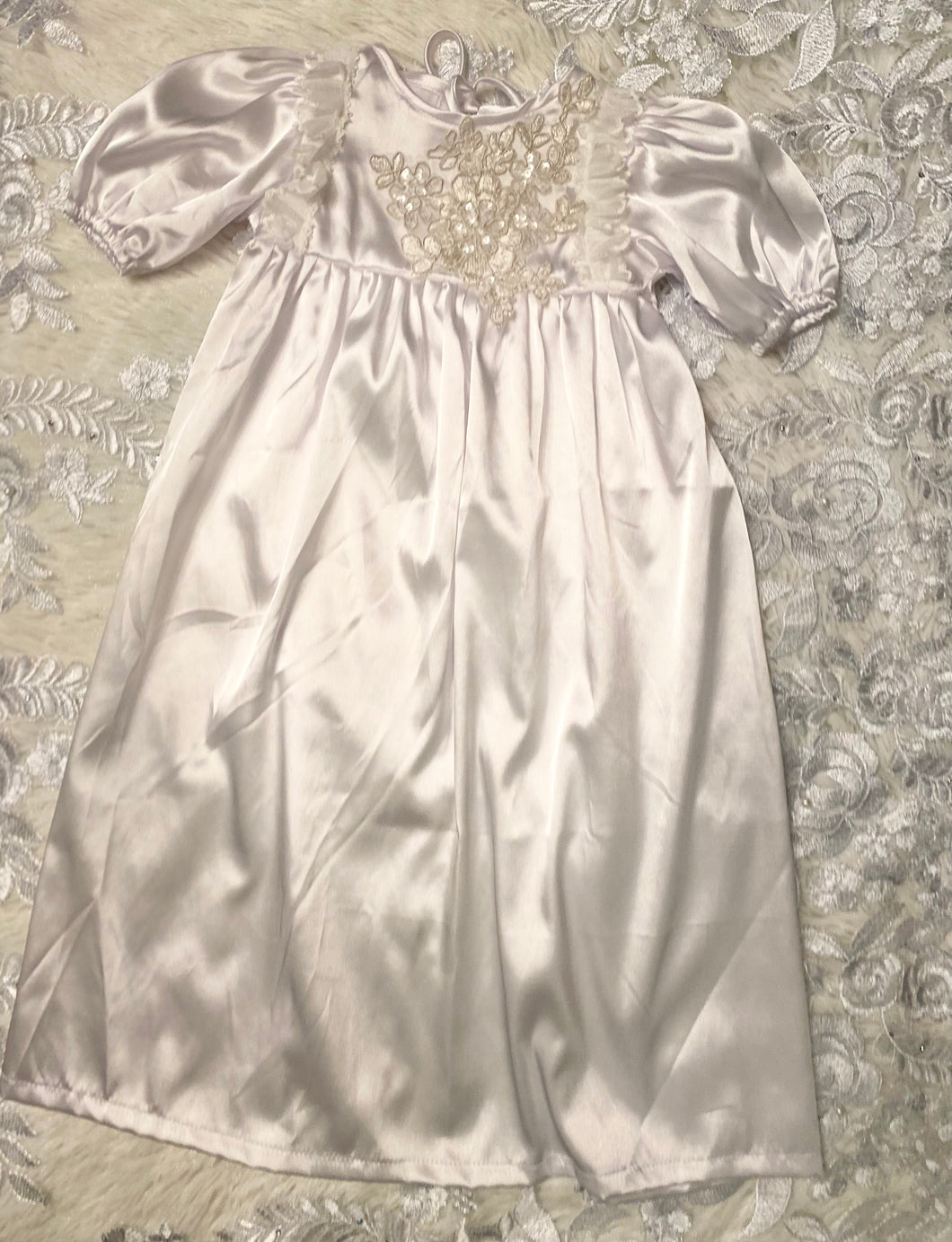 Baptismal Gown with long sleeves and lace detail // onesize